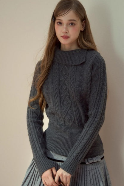 Twist Semi-Turtleneck Warm Knit Sweater