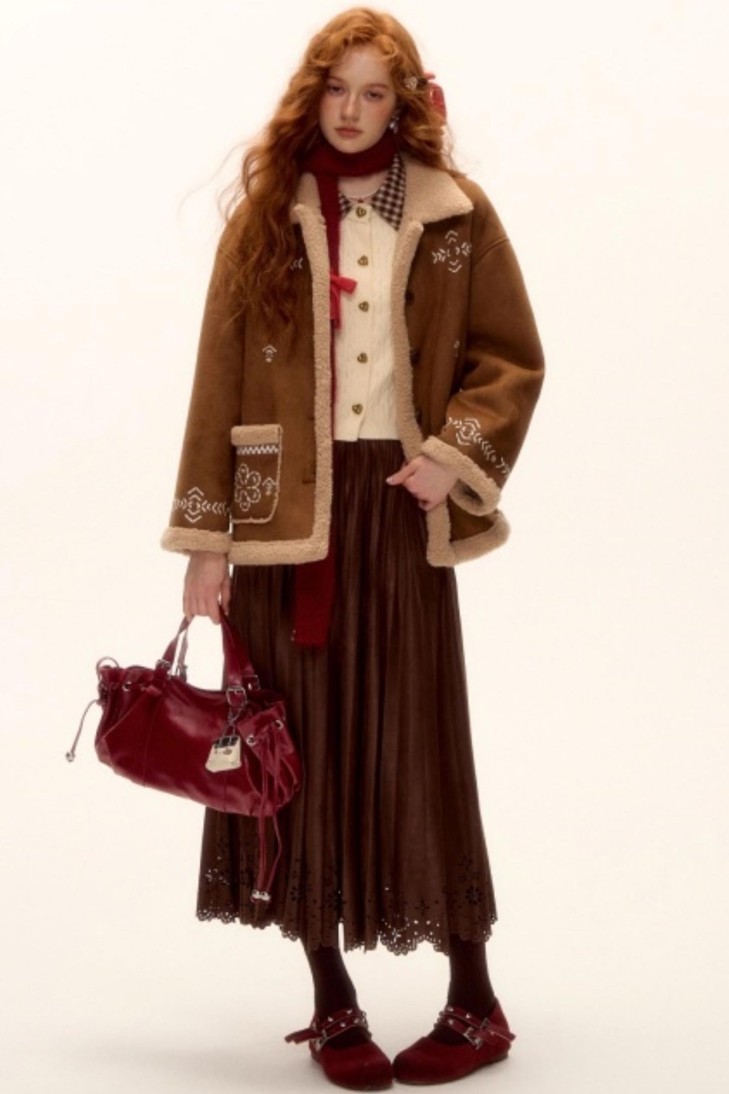 Pleated Suede Lace Skirt