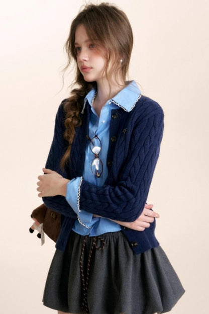 Color-Blocked Woolen Puff Skirt