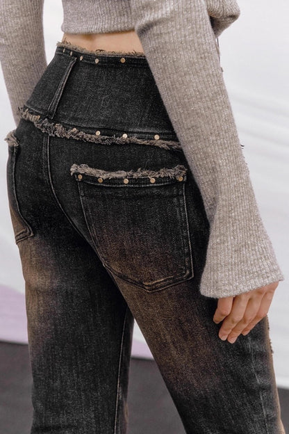 Vintage Distressed Denim Flared Pants