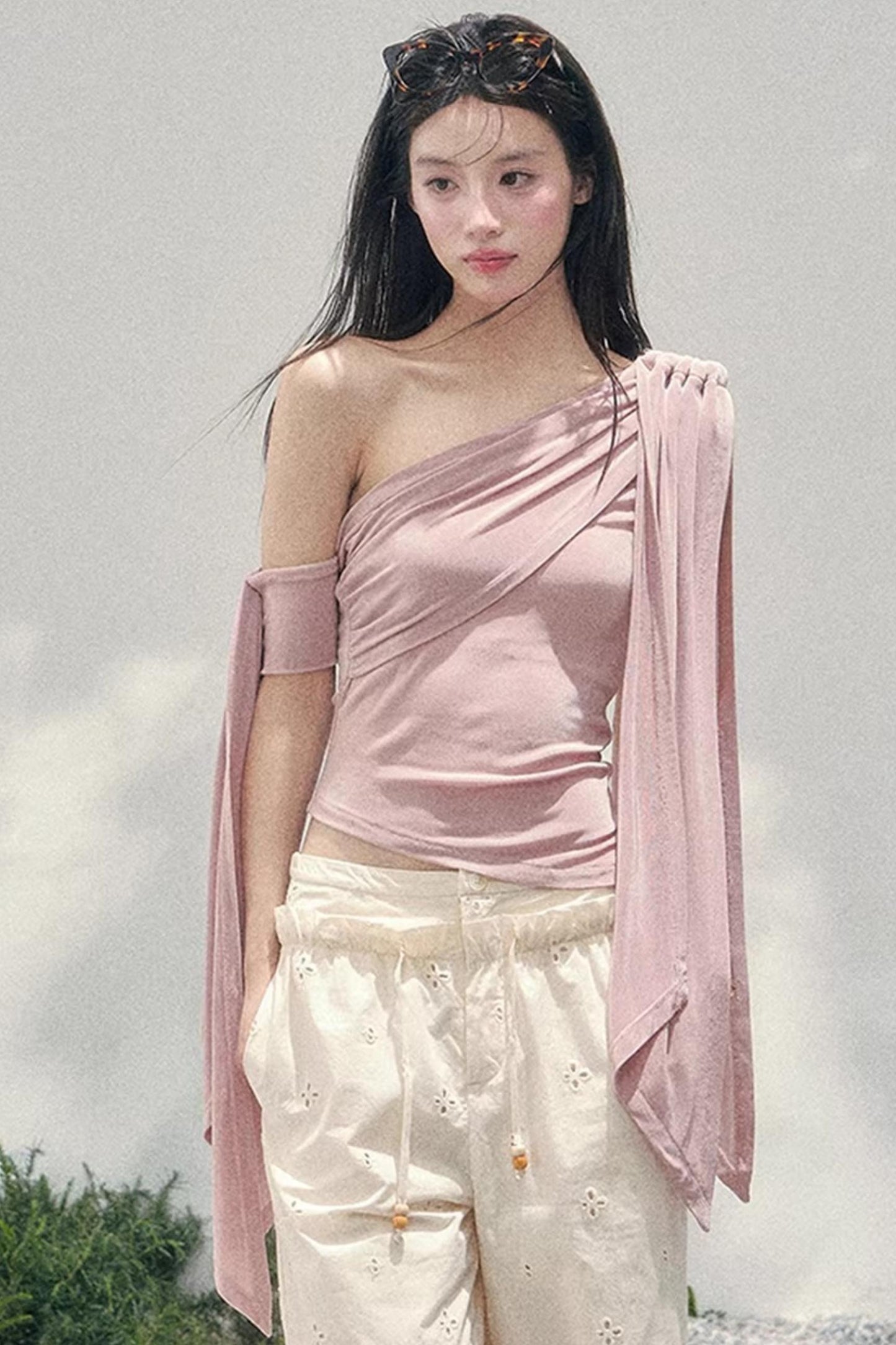 Sunset Coral Asymmetrical Top