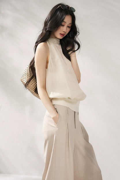 Gilet beige con scollo all'americana