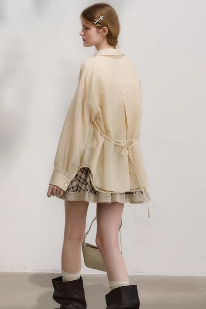 Plaid Lace Pleated Skirt