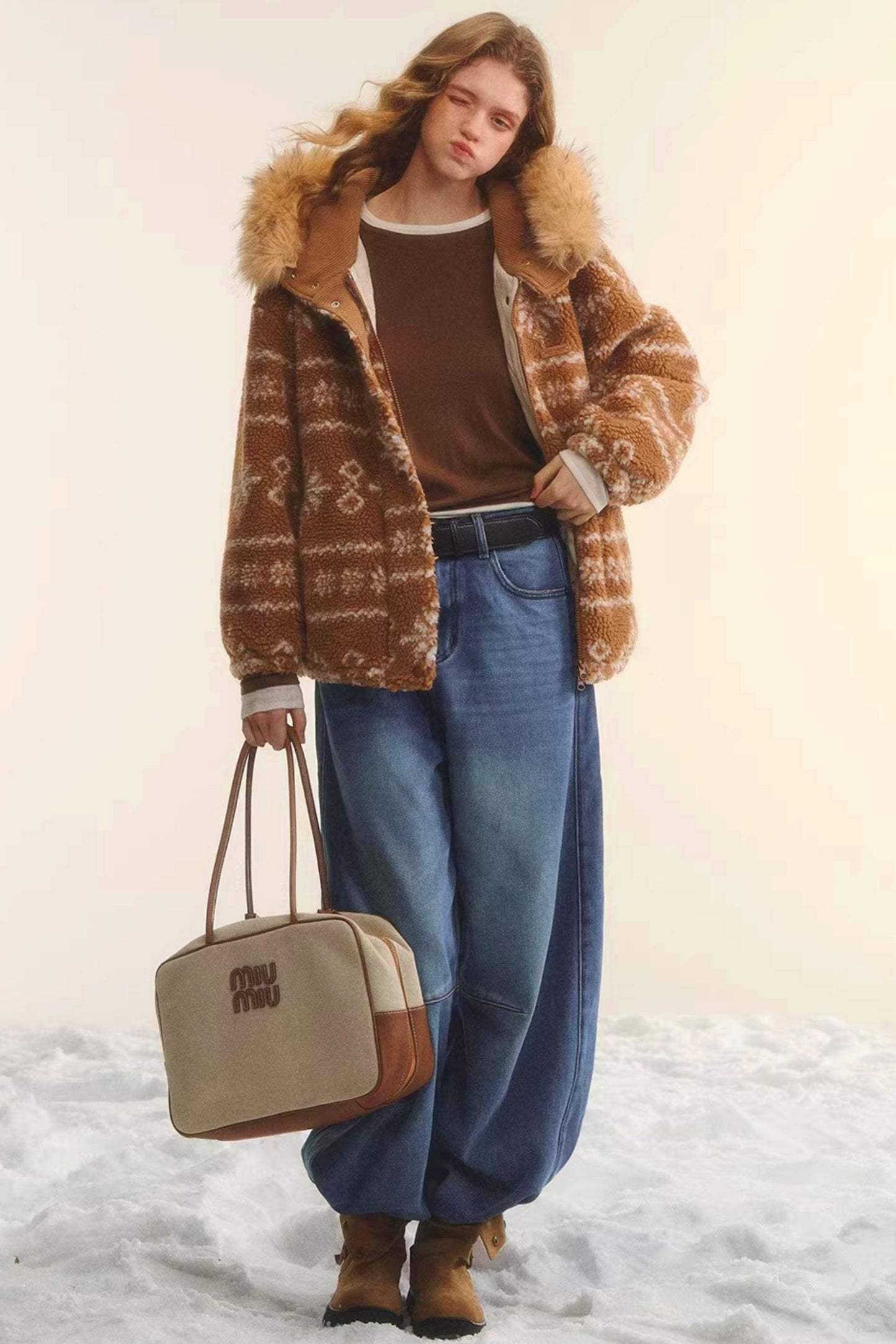 Fair Isle Fur Collar Jacket