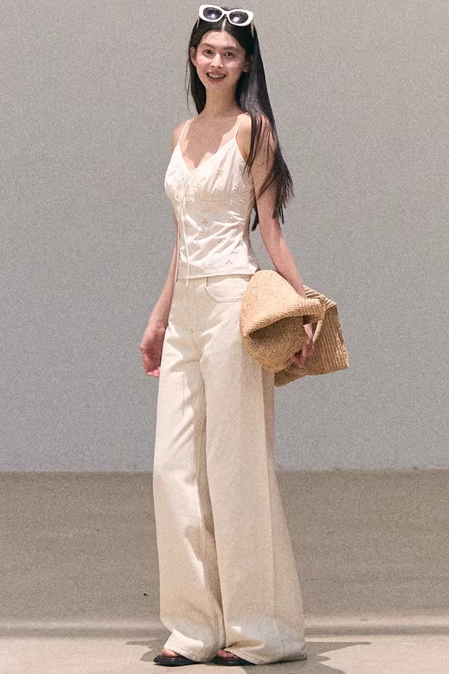 Washed Wide-Leg Lace Pants