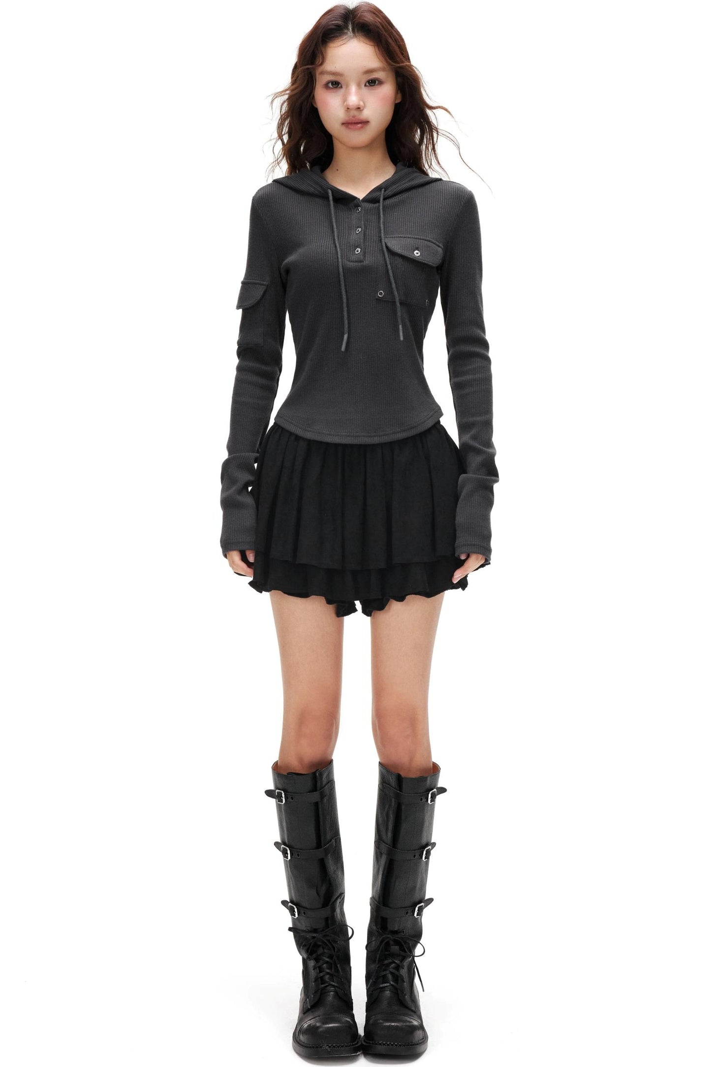 Suede Ruffled A-Line Skirt