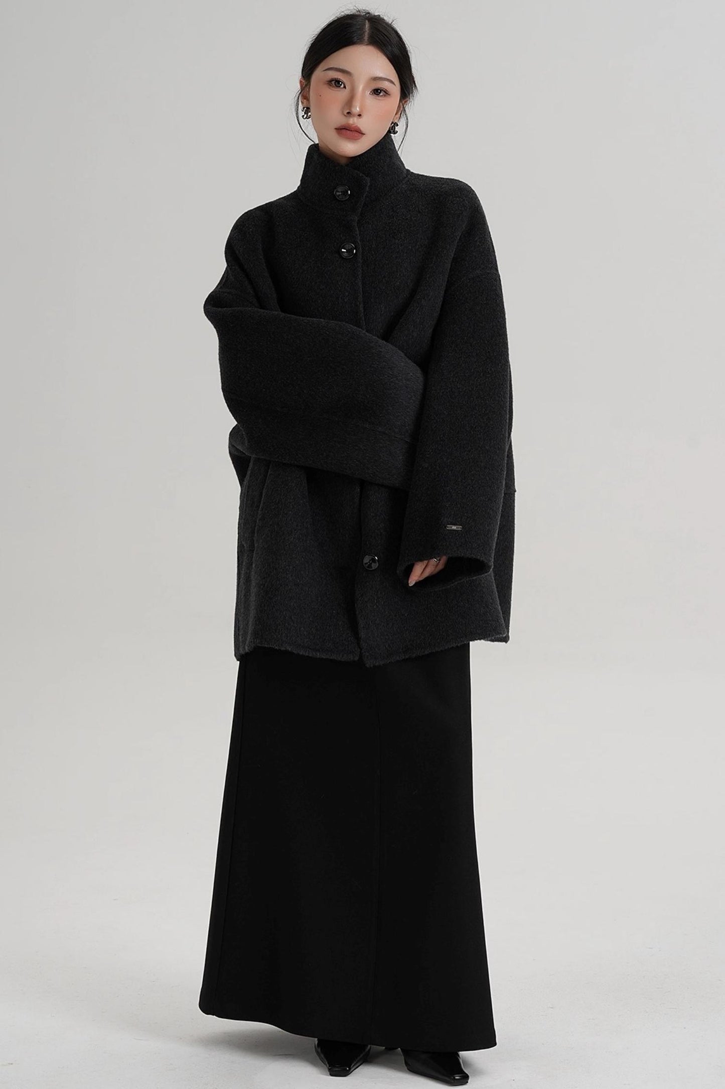 Stand-Up Collar Loose Sleeve Wool Jacket