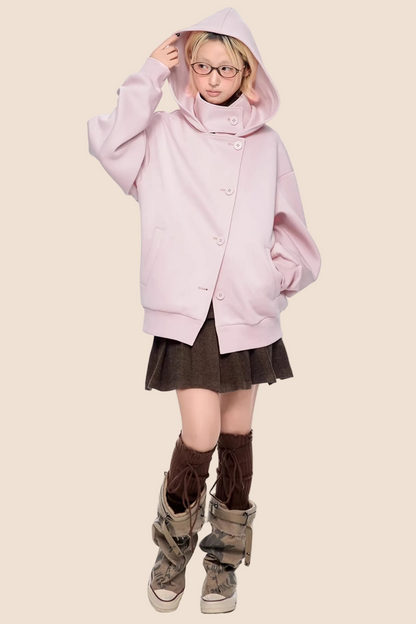 Retro Kapuzen-Sweatshirtjacke