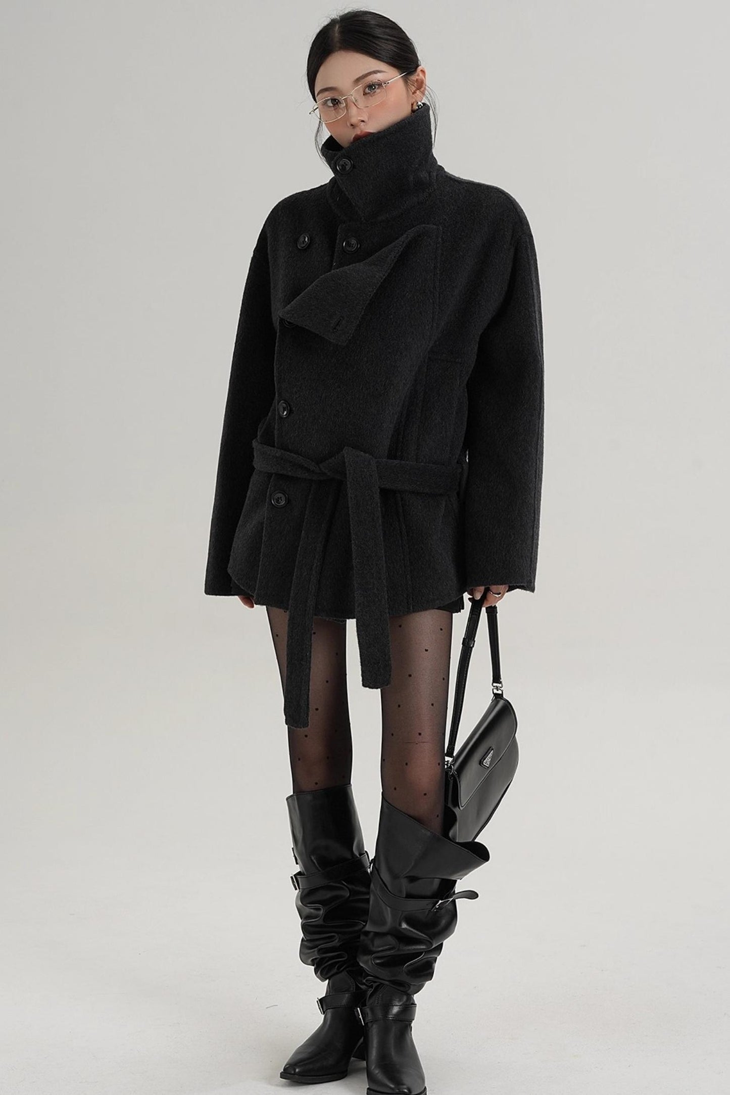 Elegant Woolen High-Waisted Coat