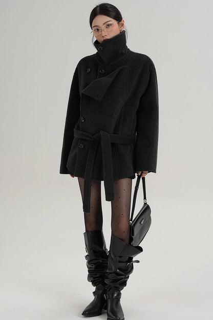 Elegant Woolen High-Waisted Coat
