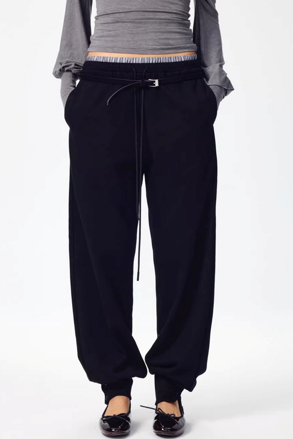 Patchwork Double Waistband Jogger Pants