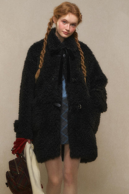 Woolen Lapel Fur Coat