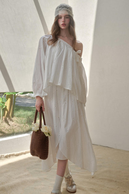 Embroidered Flower Elegant Skirt Set-Up