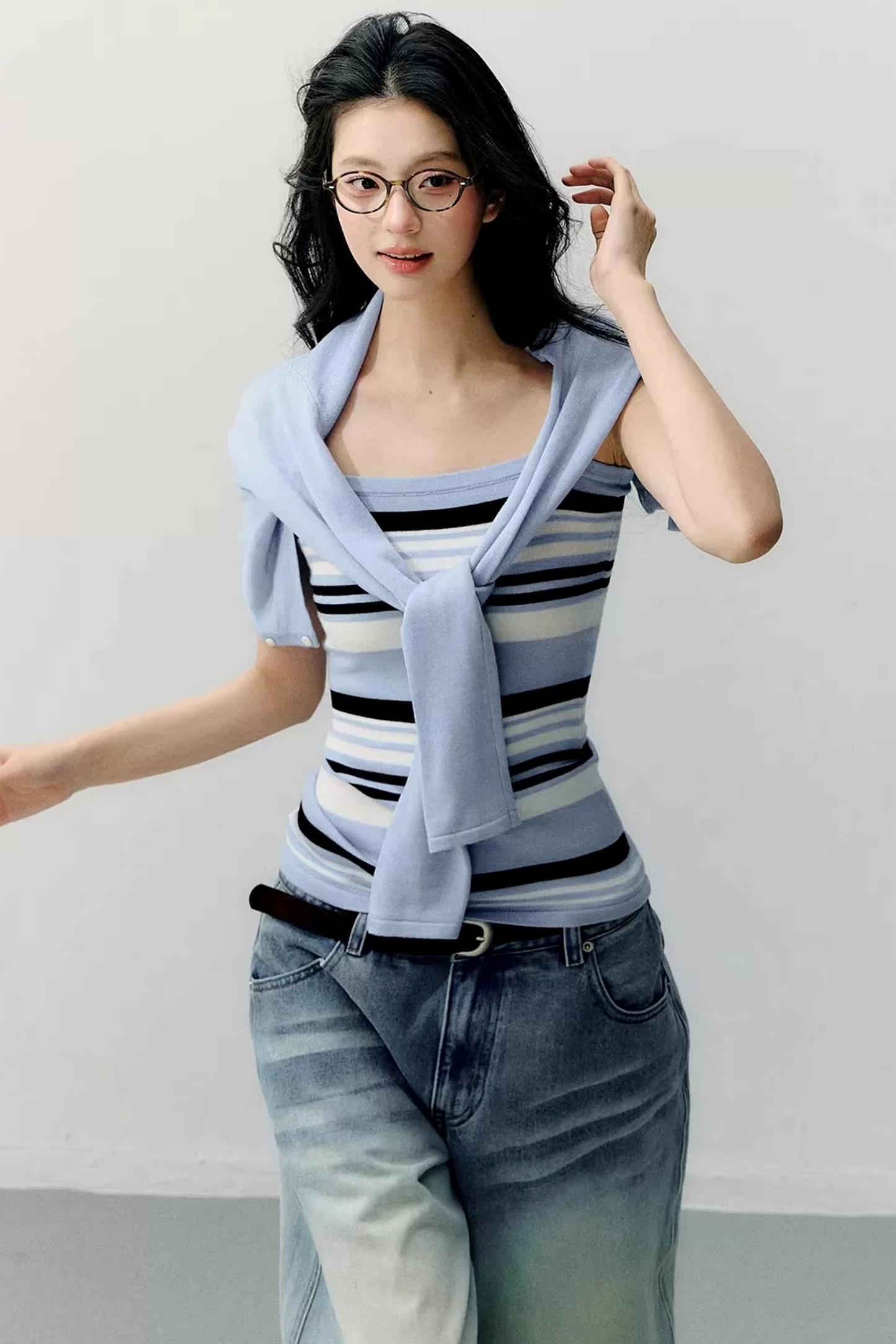 Conjunto de blusa de tirantes a rayas