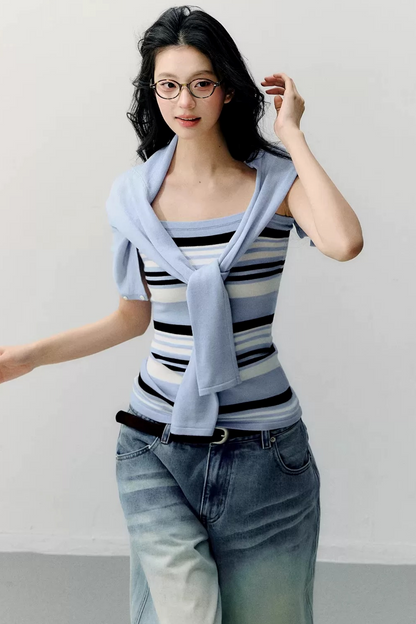 Conjunto de blusa de tirantes a rayas