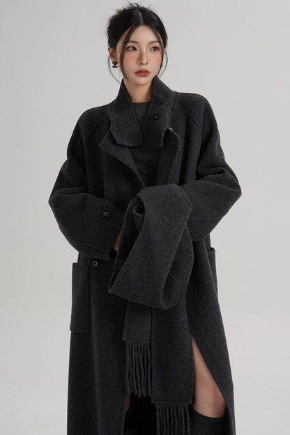Temperament Hooded Scarf Wool Coat