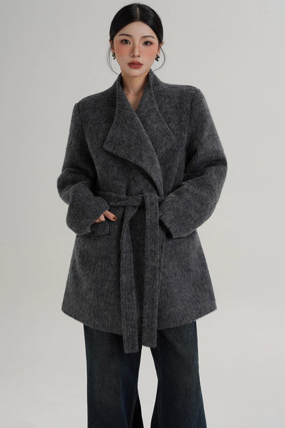 Elegant Gray-Blue Wool Coat