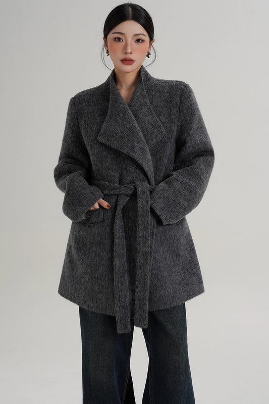 Elegant Gray-Blue Wool Coat