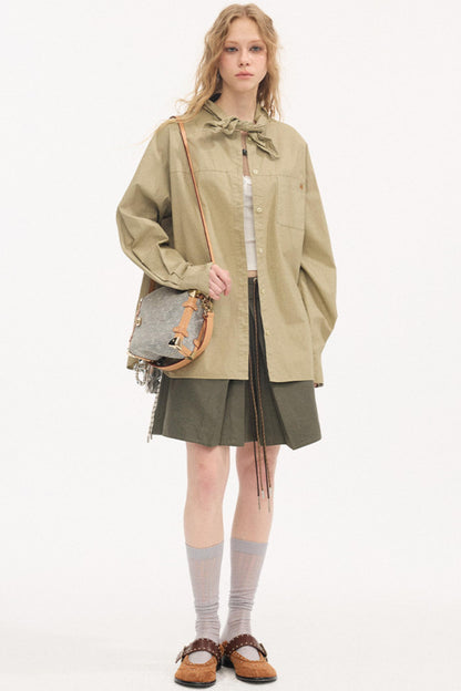 Color-Block Tie Pleated Skirt