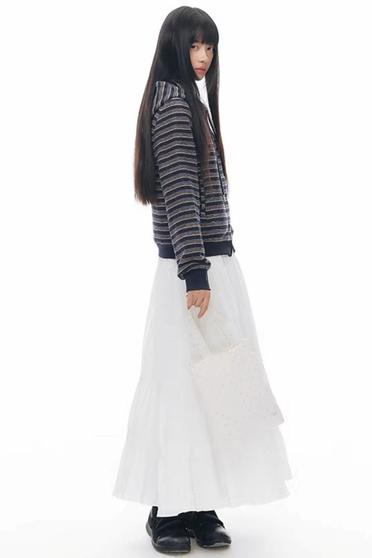 Striped Textured Hooded Sweatshirt