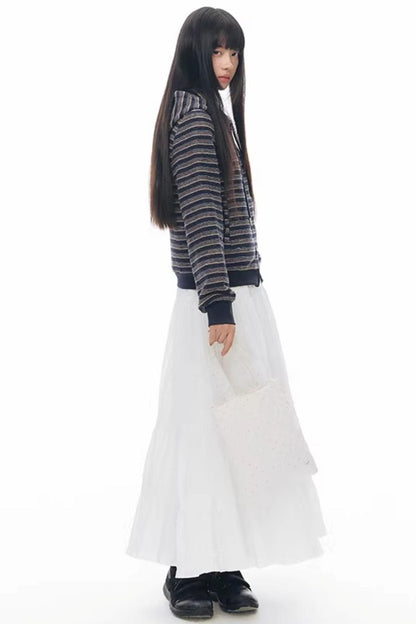 Striped Textured Hooded Sweatshirt