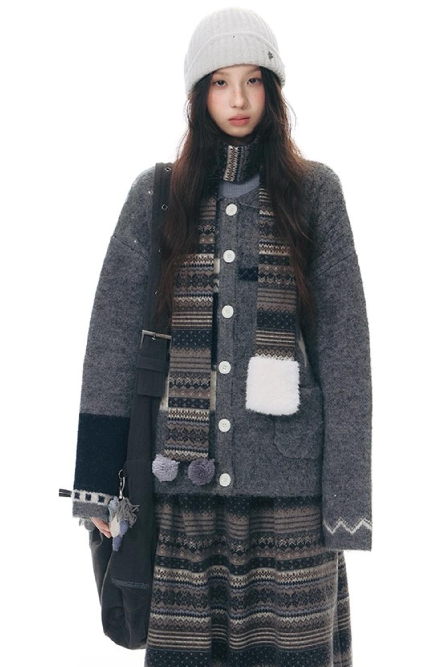 Knitted Patchwork Slim Dress Set-Up