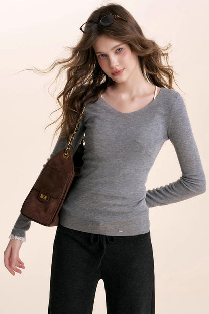 Linen Wool V-Neck Top