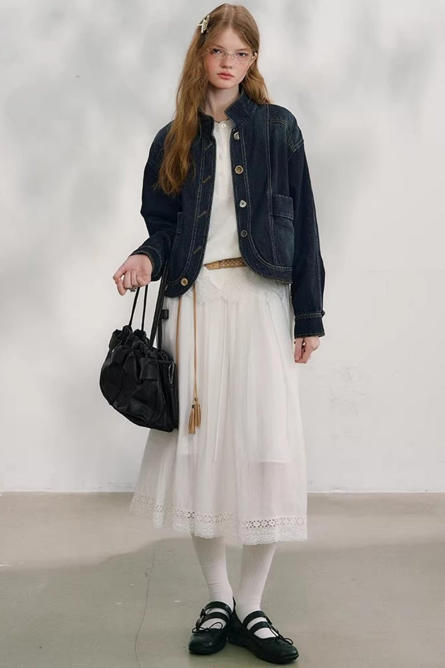 Cotton Lace Plaid Skirt