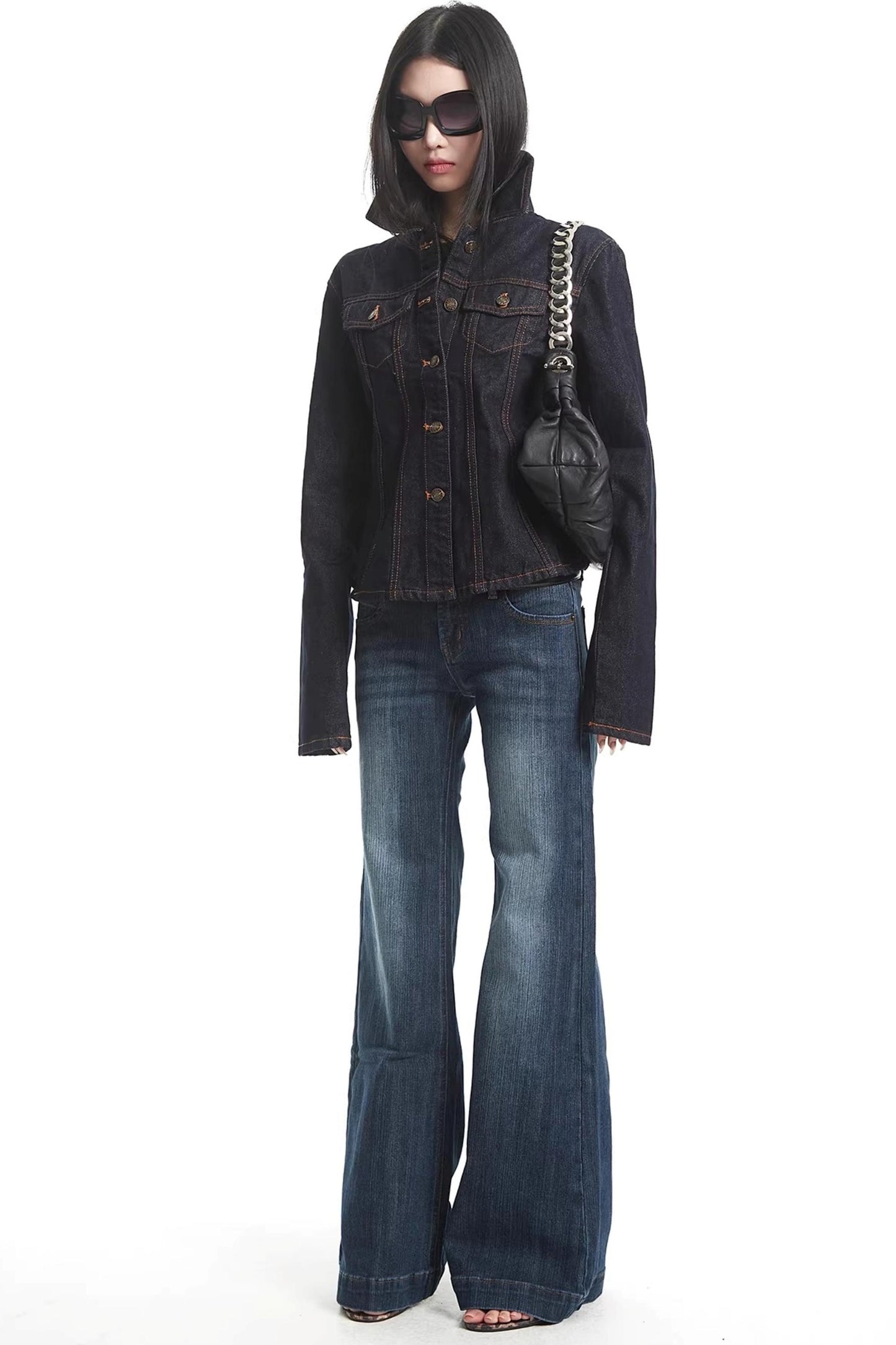 American Retro Long-Sleeve Denim Top