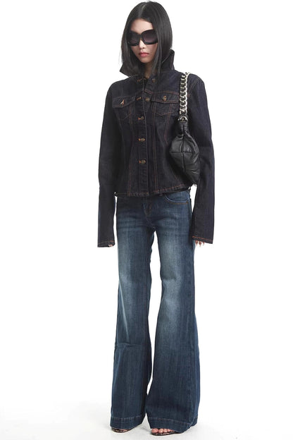 American Retro Long-Sleeve Denim Top