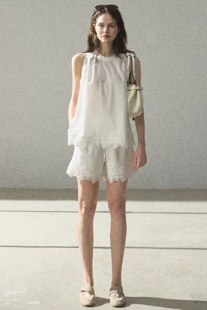 Lyocell-Spitzenhose mit weitem Bein