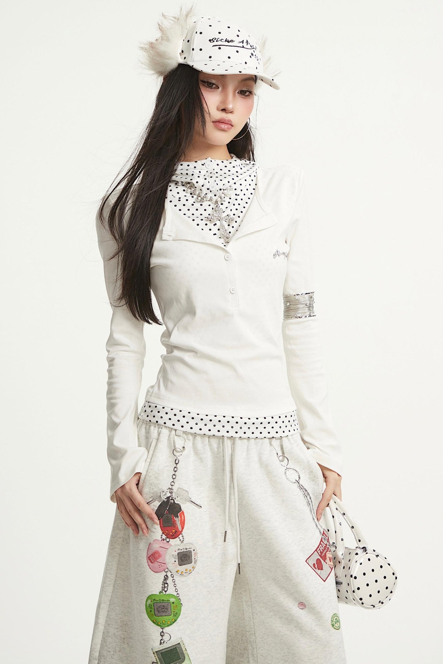 Vintage Polka Dot Long Sleeve T-Shirt