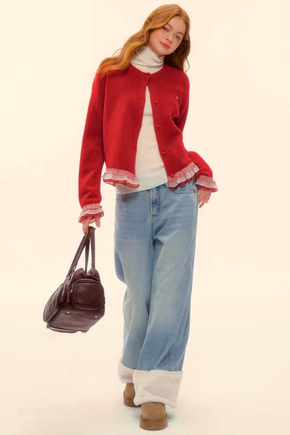 Wool Splicing Fleece-Lined Pants