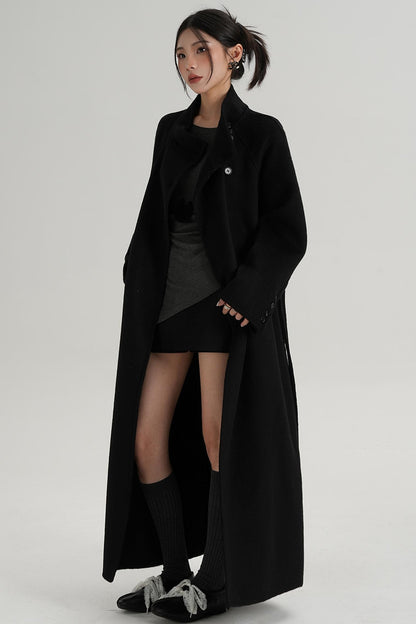 Diagonal Collar Woolen Long Coat