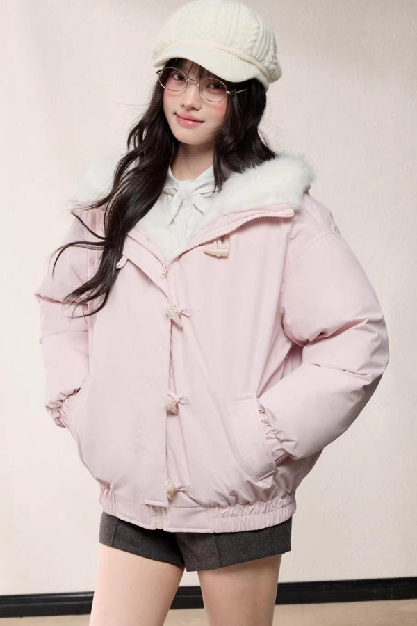 Fur Collar Hooded Cotton Coat