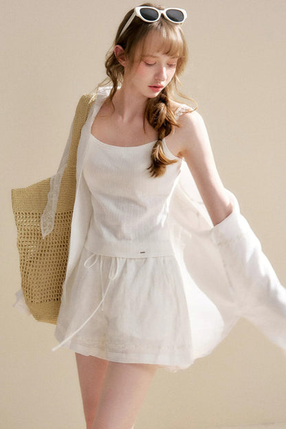 Linen Tencel Beaded Blouse Set-Up