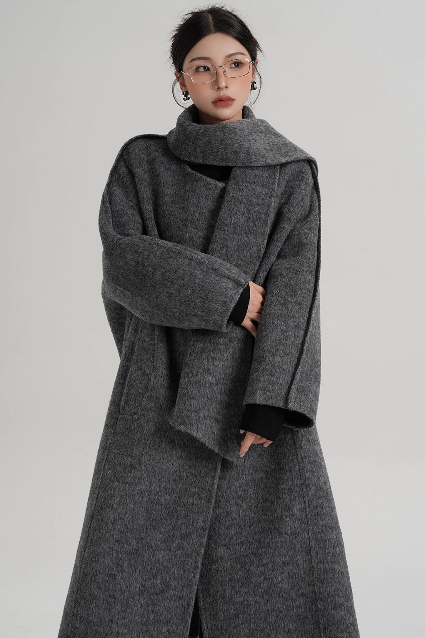 Reversible Two-Tone Scarf Wool Coat