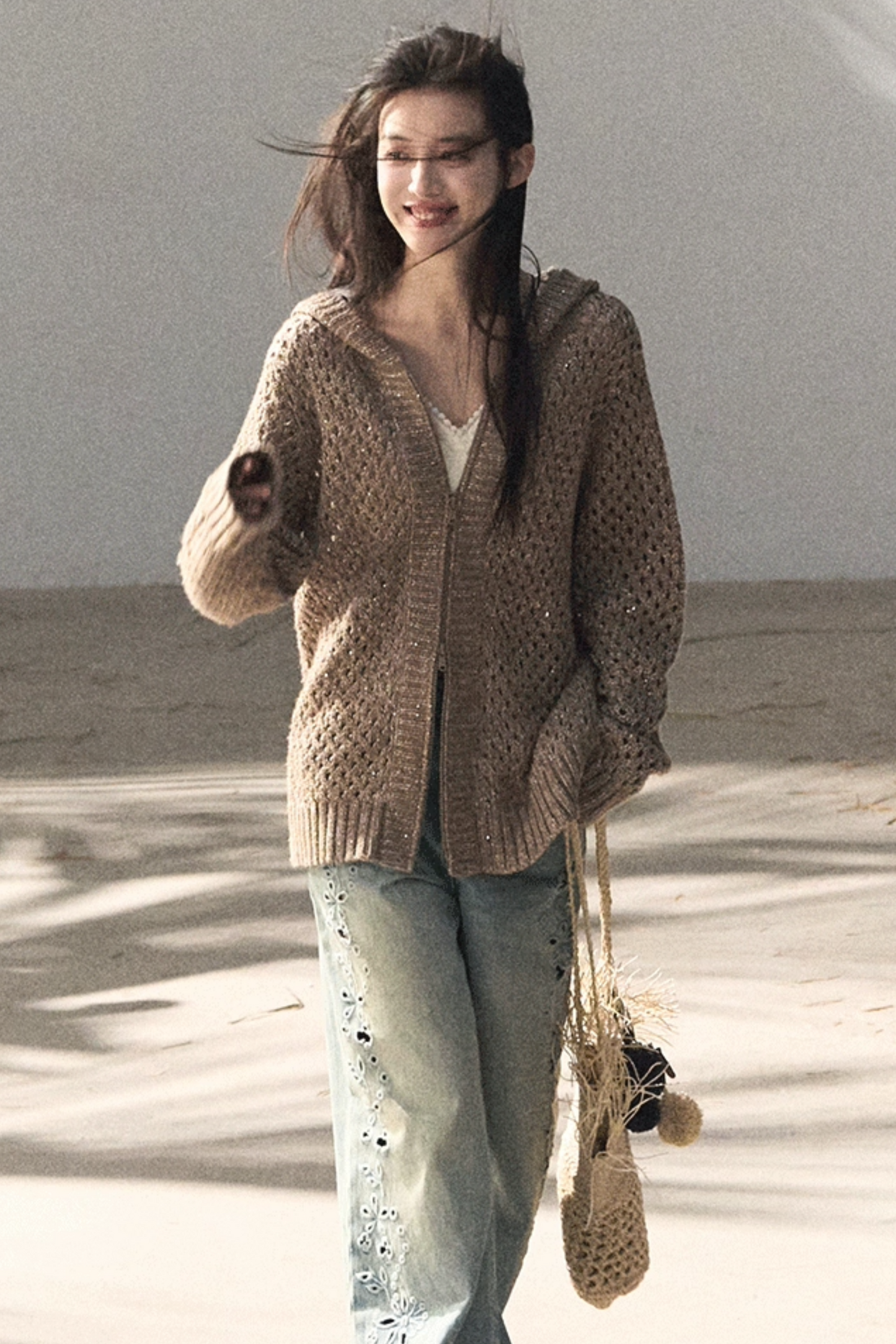 Laser Embroidery Distressed Jeans