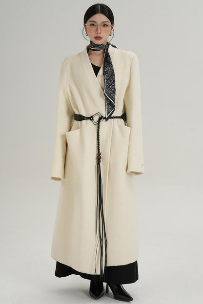 V-Neck Wool Trench Coat