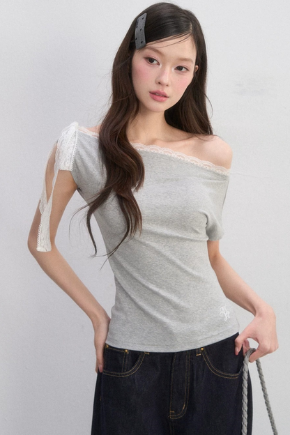 Off-Shoulder Lace-Up Blouse