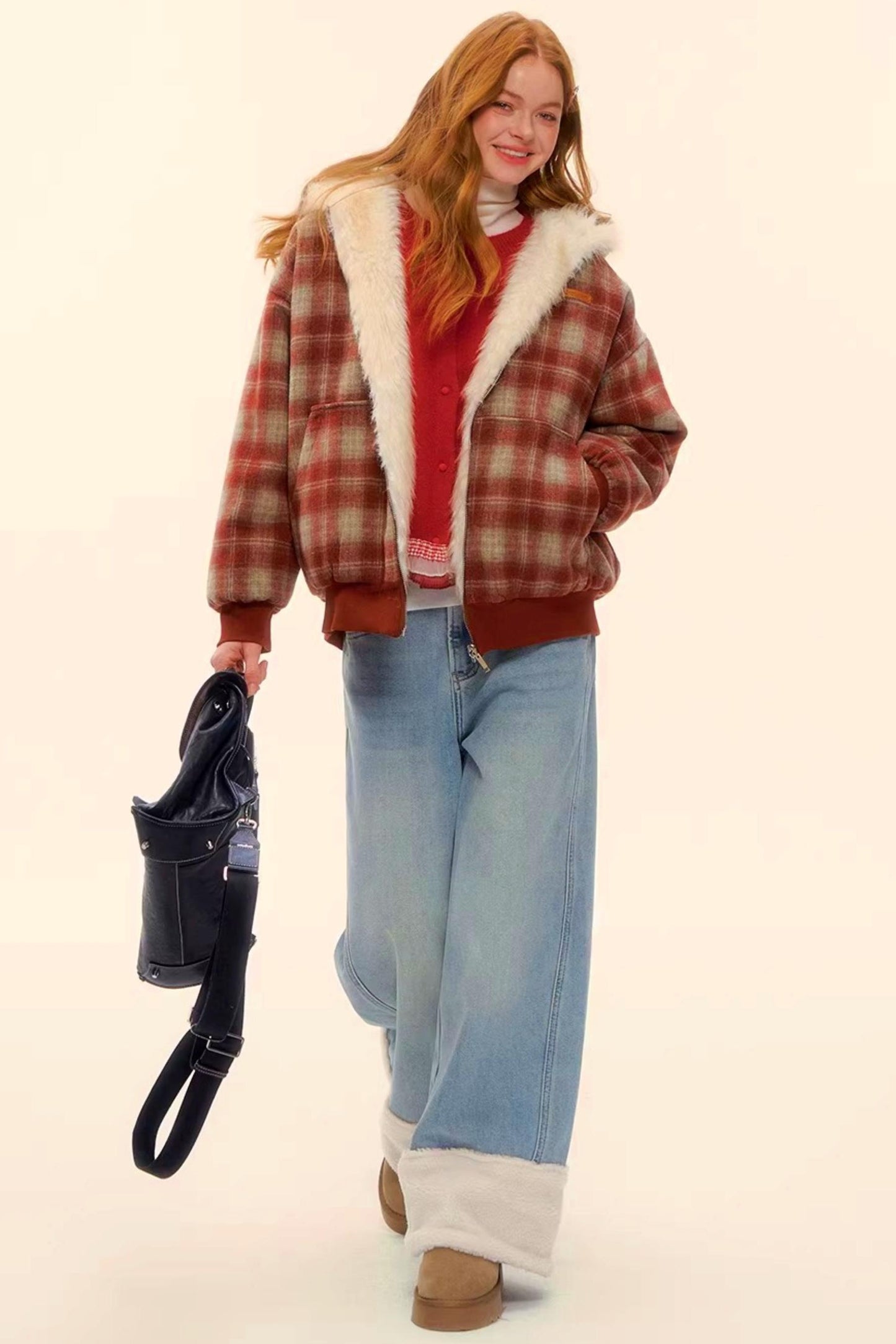 Wool Splicing Fleece-Lined Pants