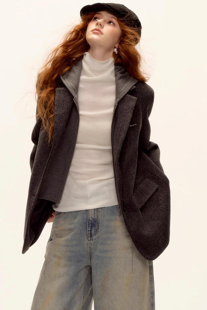 Gray Wool Hooded Blazer Jacket