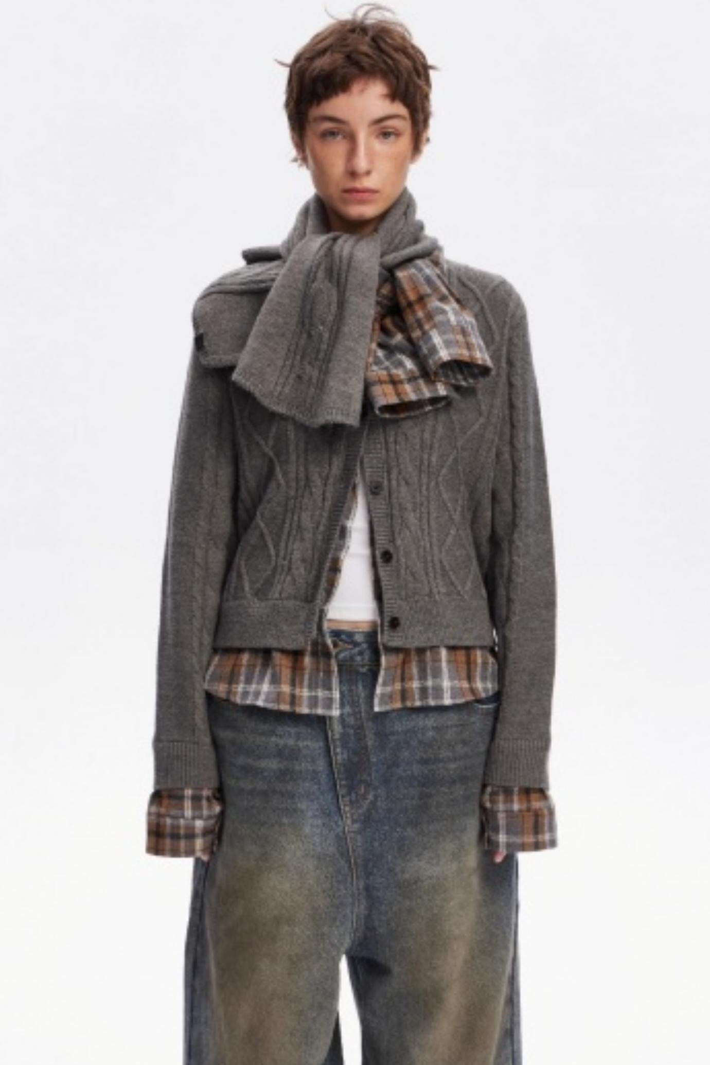 Wool Twist Cardigan Sweater Set-Up