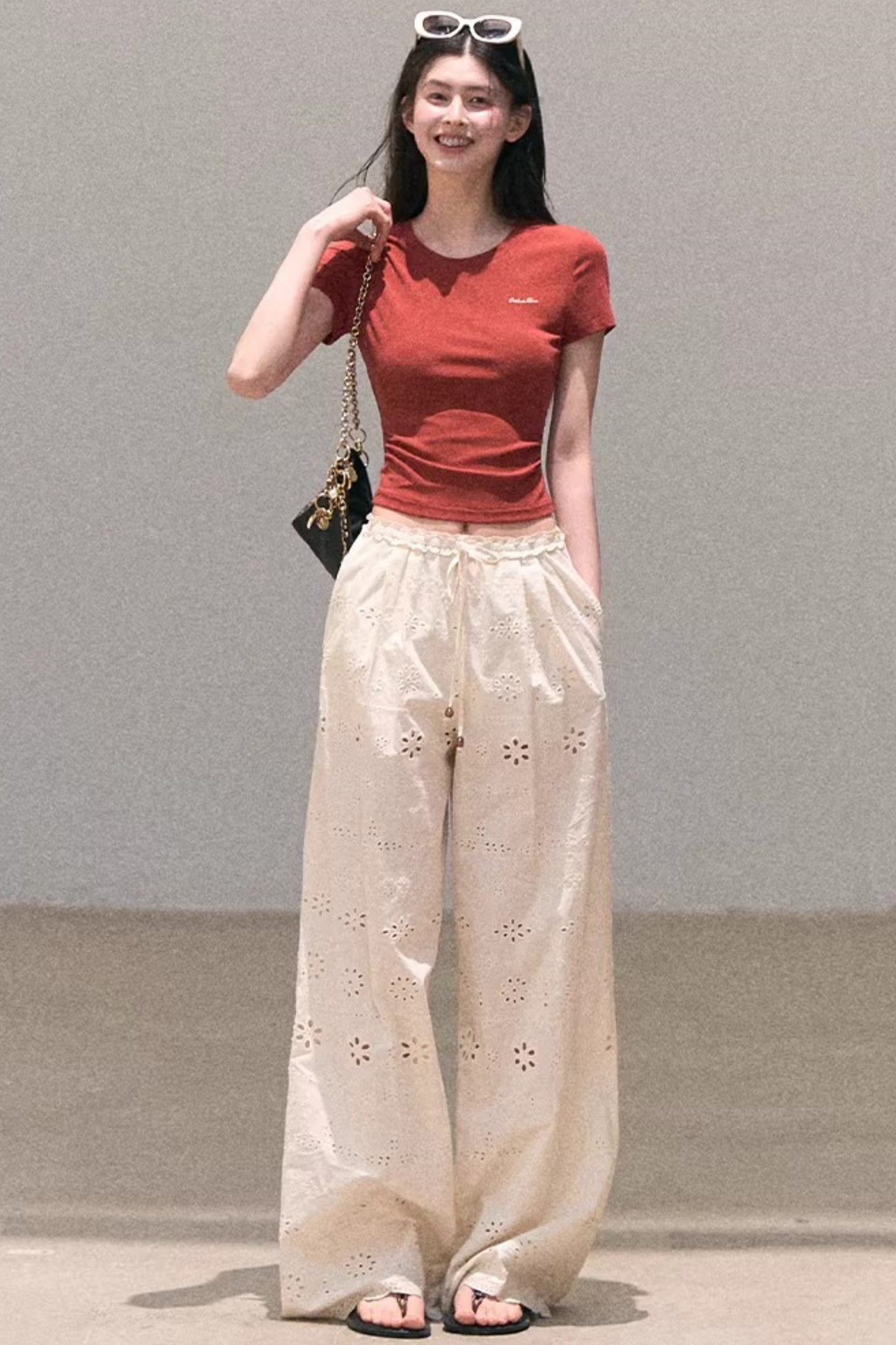 Contrast Embroidered Ruched Top