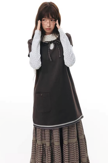 Embroidered Tie Neck Dress