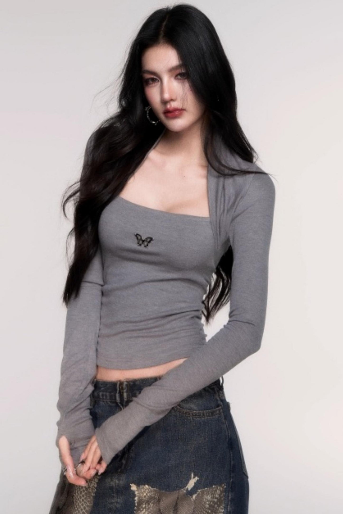 Slimming Fake Two Sleeve Knit Top