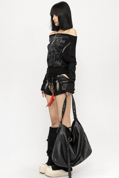 Dunkles Punk-Graffiti-Oberteil