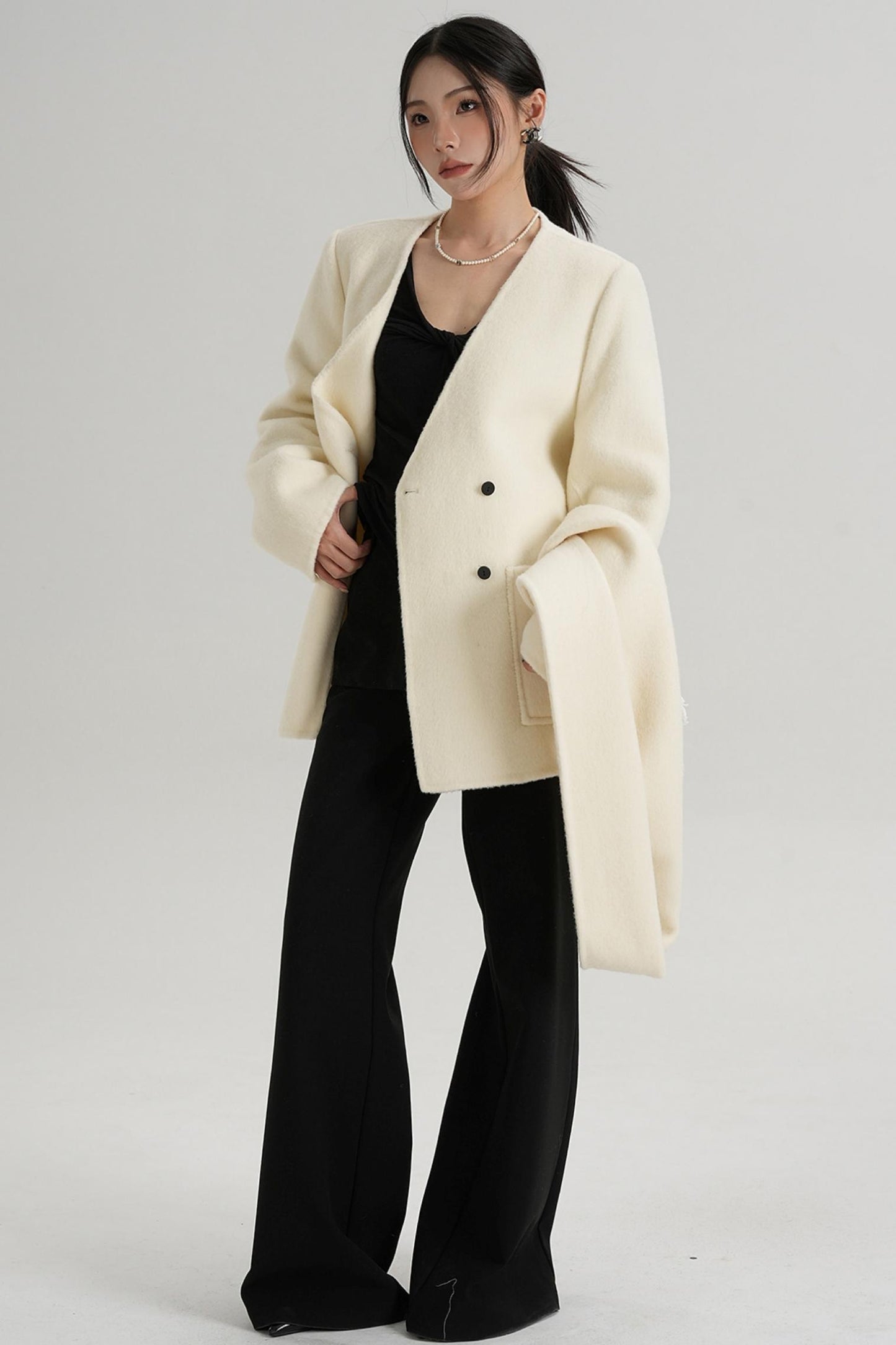 Scarf Patchwork Lace Woolen Coat