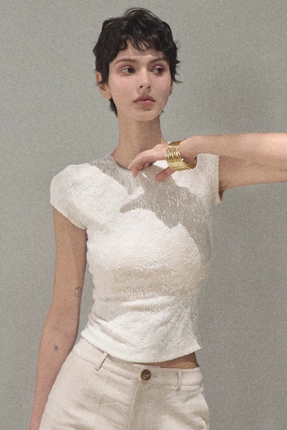 Lace Splice Short Sleeve Top