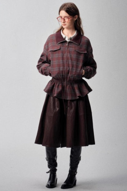 Red Plaid Autumn Waist Jacket